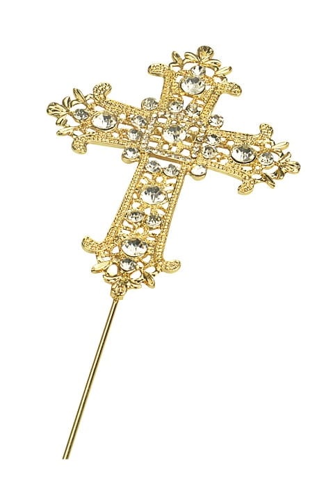 Obrázek k výrobku 24597 - Zápich Kovový  zlatý kríž s diamantmi (1ks)
