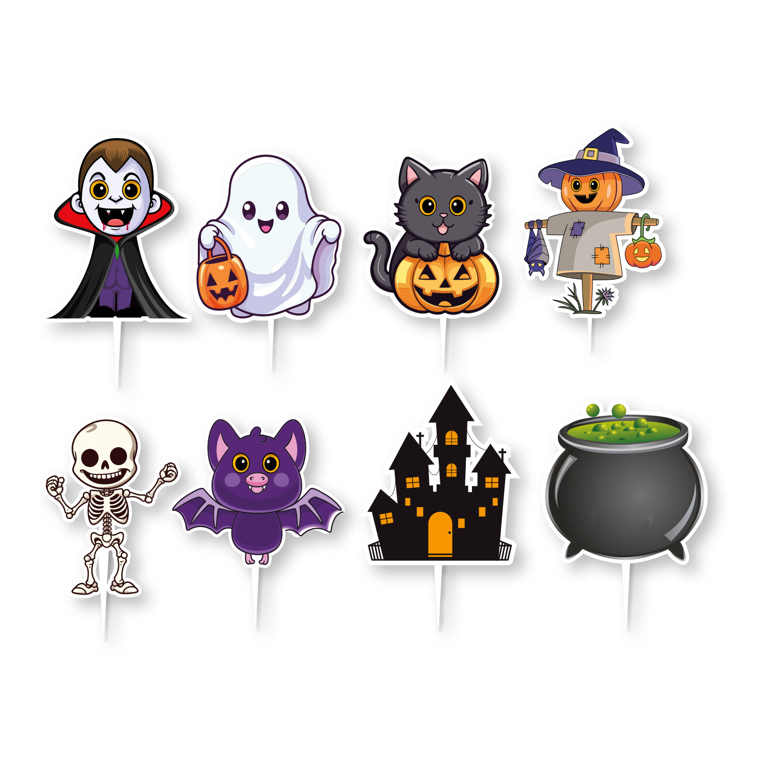Obrázek k výrobku 26918 - Zápich mix halloweenskych dekorácií na tortu – 16 ks