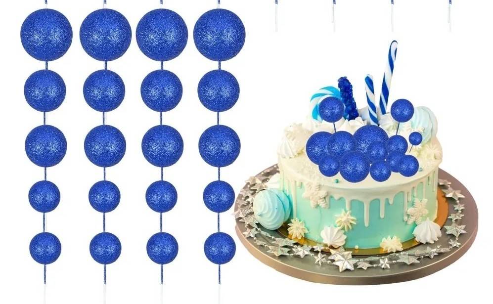 Obrázek k výrobku 27177 - Zapichovacia dekorácia Guľa modrej glitterovej rôzne veľkosti (20 ks)