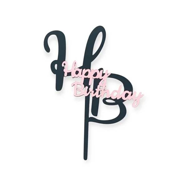 Obrázek k výrobku 26694 - Zapichovacia dekorácia na tortu čierno-ružová Happy Birthday