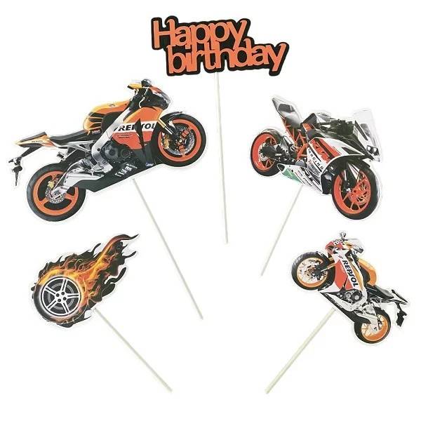 Obrázek k výrobku 26684 - Zapichovacia dekorácia na tortu Happy Birthday s motorkami (5 ks)