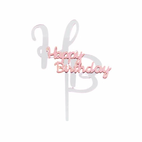 Obrázek k výrobku 26693 - Zapichovacia dekorácia na tortu strieborno-ružová Happy Birthday