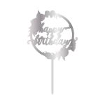 Detail k výrobkuCesil Zapichovacia plastová dekorácia strieborná Happy Birthday v kruhu s kvetinami (1ks)
