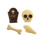 Detail k výrobkuDekorácie biela čokoláda mix Lebka a kosti Halloween (8ks)