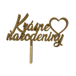Detail k výrobkuDrevený zápich Krásne narodeniny so srdiečkom Zlatý (1ks)