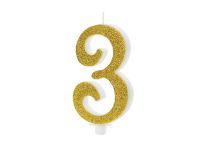 Detail k výrobkuPartyDeco Narodeninová sviečka "3" zlatá (10  cm)