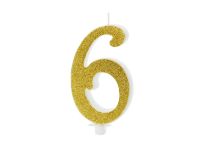 Detail k výrobkuPartyDeco Narodeninová sviečka "6" zlatá (10  cm)