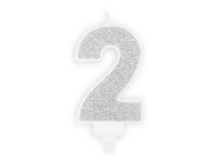 Detail k výrobkuPartyDeco Narodeninová sviečka malá "2" strieborná (7 cm)