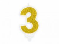 Detail k výrobkuPartyDeco Narodeninová sviečka malá "3" zlatá (7 cm)