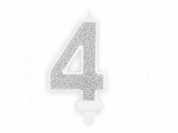 Detail k výrobkuPartyDeco Narodeninová sviečka malá "4" strieborná (7 cm)