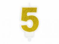 Detail k výrobkuPartyDeco Narodeninová sviečka malá "5" zlatá (7 cm)