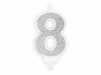 Detail k výrobkuPartyDeco Narodeninová sviečka malá "8" strieborná (7 cm)