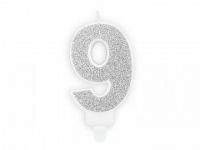 Detail k výrobkuPartyDeco Narodeninová sviečka malá "9" strieborná (7 cm)
