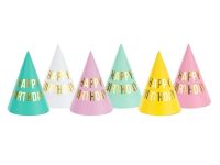 Detail k výrobkuPárty čiapky Happy Birthday, mix, 16cm (6ks)
