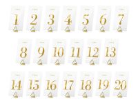 Obrázek k výrobku 22196 - PartyDeco Číselné karty na stôl priesvitné so zlatým číslom (20 ks)