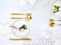 Obrázek k výrobku 20232 - PartyDeco Dekoratívna stuha na stôl biela so zlatými hviezdami
