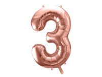 Detail k výrobkuPartyDeco Fóliový balón číslo "3" ružové zlato (86 cm)