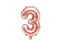 Detail k výrobkuPartyDeco Fóliový balón číslo "3" ružové zlato malý (35 cm)
