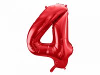 Detail k výrobkuPartyDeco Fóliový balón číslo "4" červený (86 cm)