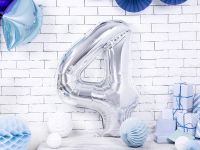 Detail k výrobkuPartyDeco Fóliový balón číslo "4" strieborný (86 cm)