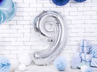 Detail k výrobkuPartyDeco Fóliový balón číslo "9" strieborný (86 cm)