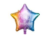 Detail k výrobkuPartyDeco Fóliový balónik  Hviezda s nápisom Happy birthday dúhový 1 ks