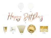 Obrázek k výrobku 19707 - PartyDeco Happy Birthday sada zlatá (60 ks)