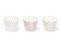 Detail k výrobkuPartyDeco Prebal na muffiny Béžové, biele a ružové s bodkami (6 ks)