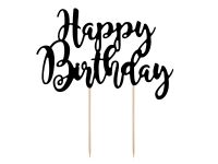 Detail k výrobkuPartyDeco Zapichovacia dekorácia na tortu čierna Happy Birthday