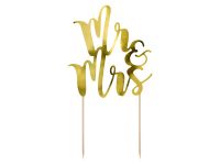 Detail k výrobkuPartyDeco Zapichovacia dekorácia na tortu zlatá Mr&Mrs
