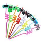 Obrázek k výrobku 27397 - Plastová farebná slamka špirálová s hernými motívmi (4 ks)