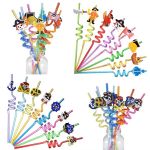 Obrázek k výrobku 27440 - Plastové farebné slamky špirálové s pirátskymi motívmi (4 ks)