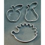 Detail k výrobkuSada vykrajovačiek – ježko, jabĺčko s lístkom a hruška s lístkom