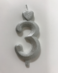 Detail k výrobkuSviečka malé číslo "3" strieborná (balenie 10 ks)