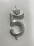 Detail k výrobkuSviečka malé číslo "5" strieborná (balenie 10 ks)
