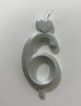 Detail k výrobkuSviečka malé číslo "6" strieborná (balenie 10 ks)