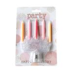 Obrázek k výrobku 27359 - Sviečky oranžové, ružové a červená s LED nápisom Happy Birthday