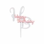 Detail k výrobkuZapichovacia dekorácia na tortu strieborno-ružová Happy Birthday